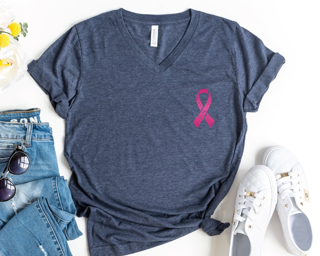 Lazy Hub Script V-Neck Breast Cancer Awareness T-Shirts: Comfort & Support